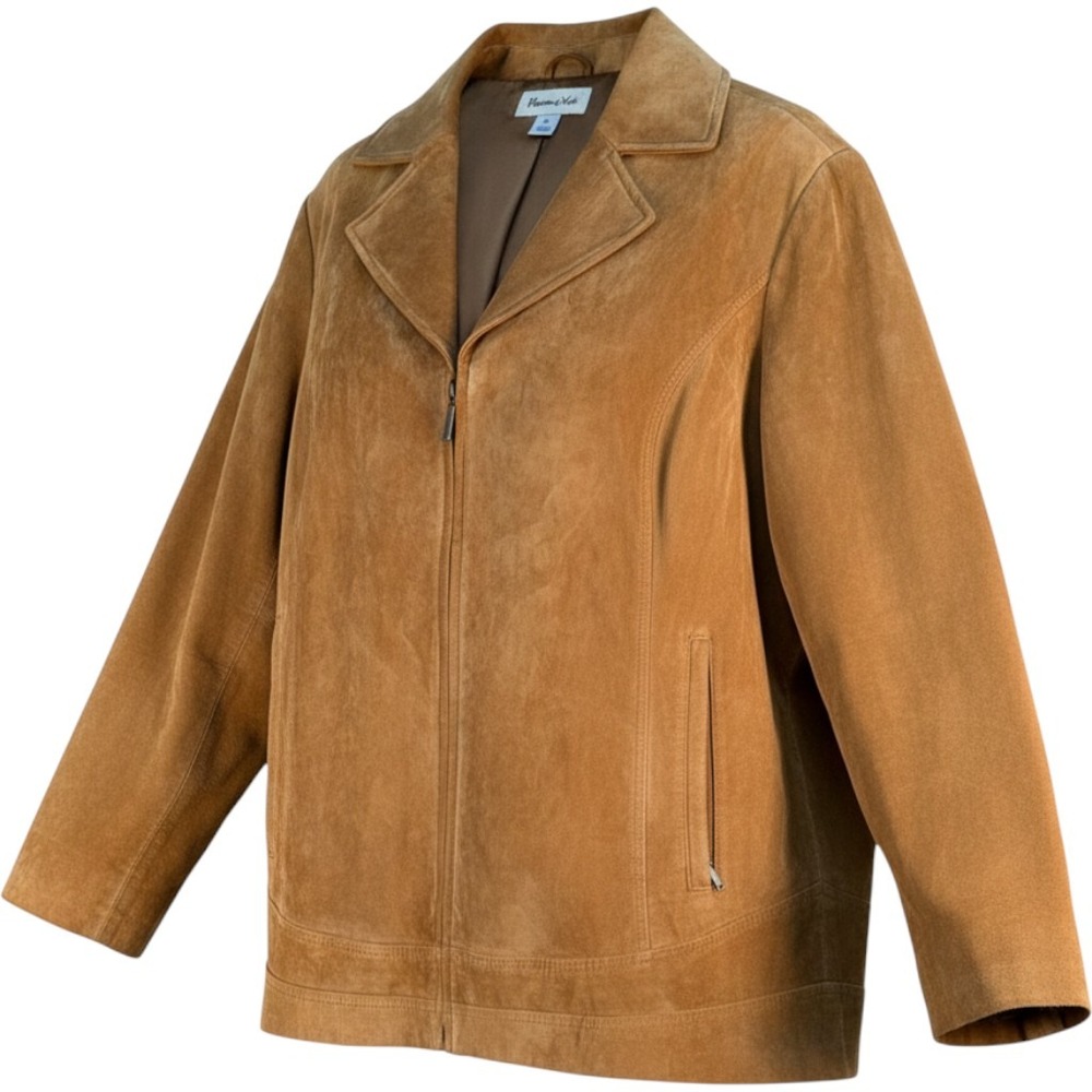Preston & York Womens XL Tan Brown Genuine Leather Suede Zip Up Jacket Coat